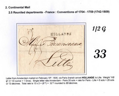 Letter 1806 From Amsterdam To Lille - Griffe HOLLANDE - 33 Décimes - ...-1852 Prephilately