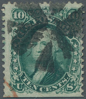 United States: 1867, Freimarke, 10 Cent Dunkelgrün , Mit Waffeltype VI, Papier T - Used Stamps