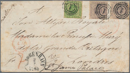 Denmark: 1862, 8 S Green And Two 16 S Greyish Violet, Crown Insignia, Each With - Covers & Documents