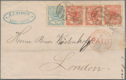 Denmark: 1870, 2s. Blue And Three Singles 4s. Red, All Perf 13x12½, Tied By Dupl - Covers & Documents