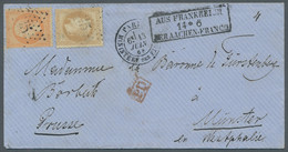 France: 1868, Napoleon III. Gezähnt, 40 C. In Mischfrankatur Mit Napoleon Laurée - Lettres & Documents