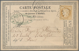 France: 1873, 15 C Ceres With Rhombus Cancel "P G L" On Pre-print Postcard (Pari - Lettres & Documents