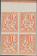 France: 1900, Mouchon I 15c. Orange, Imperforate Top Marginal Block Of Four On T - Neufs