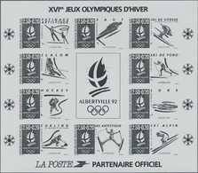 France: 1992, Olympic Games Albertville, Souvenir Sheet Special Printing In Blac - Neufs