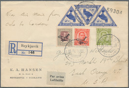 Iceland: 1930, Tête-bêche-strip Of Three Stamps "airmail Falcon" 10a. Used Along - Ohne Zuordnung