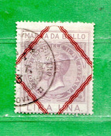 Marca Da Bollo A Tassa Fissa°- 1869- Lira UNA , Cat.Unif . N°20 . Con Losanghe Rosse. Fil. Scudo - Fiscaux