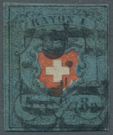 Schweiz: 1850 Freimarke , 5 Rappen Schwarz/zinnoberrot Mit Kreuzeinfassung , Rep - Used Stamps