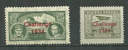 POLAND MNH ** PA 9A Et 9B  Le 9B Est  Signé Challenge International D'aviation Avion Challenge 1934 - Unused Stamps