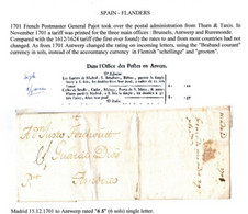 Lettre 1701 De Madrid à Anvers / Antwerpen - Port 6 Sols - ...-1850 Prephilately