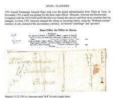 Lettre 1701 De Madrid à Anvers / Antwerpen - Port 6 Sols - ...-1850 Prefilatelia