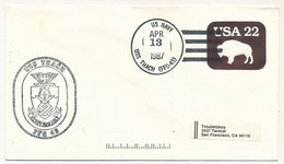 ETATS UNIS - Enveloppe Entier Postal 22c Bison - Obl US NAVY - 13/4/1987 - USS THACH (FFG-43) - 1981-00