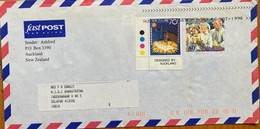 NEW ZEALAND 1998, CHRISTMAS 1987 & 1994, 2 DIFFERENT STAMPS ,CHILD ,GRANDFATHER,PRAY ,CORNER COLOUR BLOCK !! AIRMAIL COV - Covers & Documents