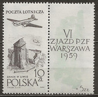 POLAND MNH ** PA 52 Avec Vignette Anniversaire De La Philatélie Polonaise Avion Aviation - Ongebruikt