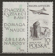 POLAND MNH ** PA 53 Avec Vignette Anniversaire De La Philatélie Polonaise Avion Aviation - Nuovi