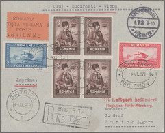 Romania: 1929, Airmail Cluj-Bucuresti-Vienna-Zurich, Lot Of Eight Registered Air - Covers & Documents