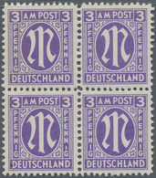 Bizone: 1945, 20 Viererblöcke Postfrisch 3 Pfg. Blauviolett, Mi. 1.760.- - Other & Unclassified