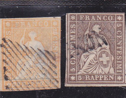 Suisse // Schweiz // Switzerland // Helvétie Assise // Helvétia Non Dentelé ( Rappen) Oblitérée Lot 2 Stamps 1854-1862 - Gebraucht