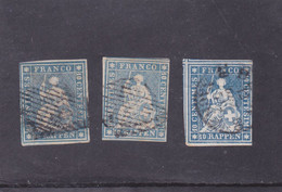 Suisse // Schweiz // Switzerland // Helvétie Assise // Helvétia Non Dentelé ( Rappen) Oblitérée Lot 3 Stamps 1854-1862 - Gebraucht