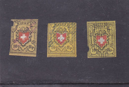 Suisse // Schweiz // Switzerland // Helvétie Assise // Helvétia Non Dentelé ( Rappen) Oblitérée Lot 3 Stamps 1854-1862 - Gebraucht