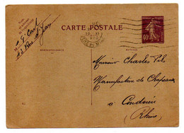 1928--entier Postal  CP  Type Semeuse 40c De Nancy-54  Pour Condrieu-69... .à Saisir - Standard Postcards & Stamped On Demand (before 1995)