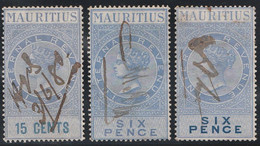 ILE MAURICE (MAURITIUS) Internal Revenue – 3 Timbres Différents (Fiscaux) (lot 1) - Maurice (...-1967)