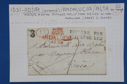 B106  ESPANA BELLE LETTRE  RARE 1831 ANDALUCIA  ALTA  .ADJAR  POUR  GONES VIA ST JEAN  FRANCIA+ AFFRANCH.  INTERESSANT - ...-1850 Prefilatelia