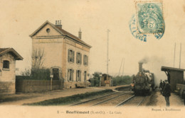 BOUFFEMONT - La Gare - Train à Vapeur - Animé - Carte Colorisée - Bouffémont