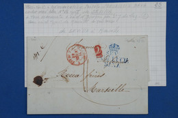 B144  ESPANA BELLE LETTRE RARE 1840 ANDALUCIA BAJA  .SEVILLA  A MARSEILLE +CACHET BLEU ++ AFFRANCH. ROUGE  INTERESSANT - ...-1850 Prefilatelia