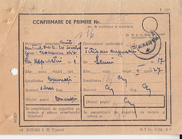CONFIRMATION RECEIPT, 1965, ROMANIA - Covers & Documents