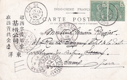 LAOS Cpa Partie De PAK SE Via BASSAC Et Saigon Indochine En 1906 Pour La France - Cartas