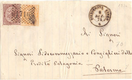 1874 Piego Da Piedimonte Etneo Per Palermo Con VEII Da 30c E 10c Notare Bello Annullo - Marcofilía