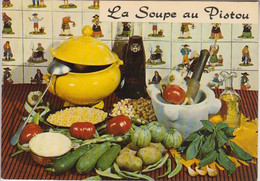 RT27.908  RECETTE DE LA SOUPE AU PISTOU..TOMATES ..SOUPIERELOUCHE.MORTIER .PILON.COURGETTES.CARAFE D'HUILE - Recettes (cuisine)