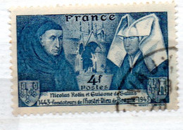 FRANCE N° 583 4F BLEU NICOLAS ROLIN  BLEU GRIS OBL - Usados