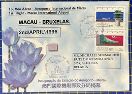 1996 MACAU INTERNATIONAL AIRPORT FIRST FLIGHT COVER TO BRUXELLS-BELGIUM - STANDARD COVER - Cartas & Documentos