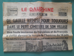 LE DAUPHINE LIBERE LOIRE 14 NOVEMBRE 1970 LA MORT DU GENERAL DE GAULLE CEREMONIE A NOTRE DAME DE PARIS - Sin Clasificación