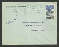 Yvert N° 1154 / 18F SAINT DIE / Enveloppe Facture TOURS 02.04.1958 >>> BOURGES - Cartas