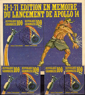US-Raumflug Zum Mond 1971 Gabun 409/0,ZD+Block 18 O 22€ Apollo 14 Raketenkopplung In Atmosphäre Space Sheet Bf Gabonaise - Verzamelingen