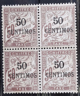 Maroc 1896 Taxe N°4 En Bloc De 4,petites Froissures  Cote 160€ - Timbres-taxe