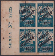 VI-537 CUBA CINDERELLA MEDICINE 1951 SURCHARGE 1c CONSEJO DE TUBERCULOSIS BLOCK 4. - Frankeervignetten (Frama)