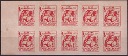 VI-523 CUBA REPUBLICA CINDERELLA MEDICINE 1952 1c RED TUBERCULOSIS IMPERFORATED SHEET. - Affrancature Meccaniche/Frama