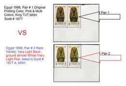 EGYPT STAMPS 1998 2 X PAIR MARGIN KING TUT - TUTANKHAMUN BACKGROUND COLOR VARIETY RARE STAMP SCOTT LISTING - Neufs