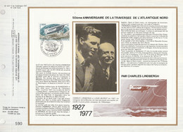 DOCUMENT FDC 1977 50 ANS TRAVERSEE DE L'ATLANTIQUE NORD - 1970-1979