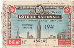 Billet De Loterie Nationale 1941 Crédit Du Nord - Billetes De Lotería