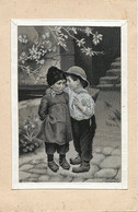 Embroidered Silk Card . Carte Tissée Soie Couple Enfant Amoureux Signed Austrian Artist Mizzi Wunsch - Sonstige & Ohne Zuordnung