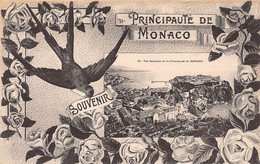 MONACO - Souvenir De La Principauté De Monaco (vue Générale) - Hirondelle Et Fleurs Cpa 1918 ( ͡♥ ͜ʖ ͡♥) ♥ - Panoramische Zichten, Meerdere Zichten