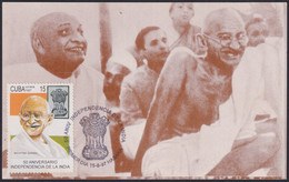 TMA-712 CUBA 1997 FDC SPECIAL CANCEL MAXIM CARD. INDIA MAHATMA GHANDI. - Maximumkaarten