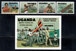 Uganda 1985 Mi# 440-443, Block 52 ** MNH - Overprinted - Summer Olympics, Los Angeles / Gold Medalists - Uganda (1962-...)