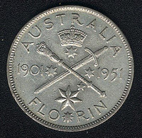 Australien, 1 Florin 1951, Jubiläum, Silber, XF - Florin