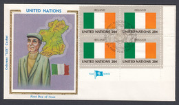 UN United Nations Flag Series Block Of Stamps On First Day Cover Irish Ireland Flag 1982 - Storia Postale