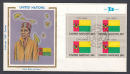 UN United Nations Flag Series Block Of Stamps On First Day Cover Cape Verde Flag 1982 - Briefe U. Dokumente